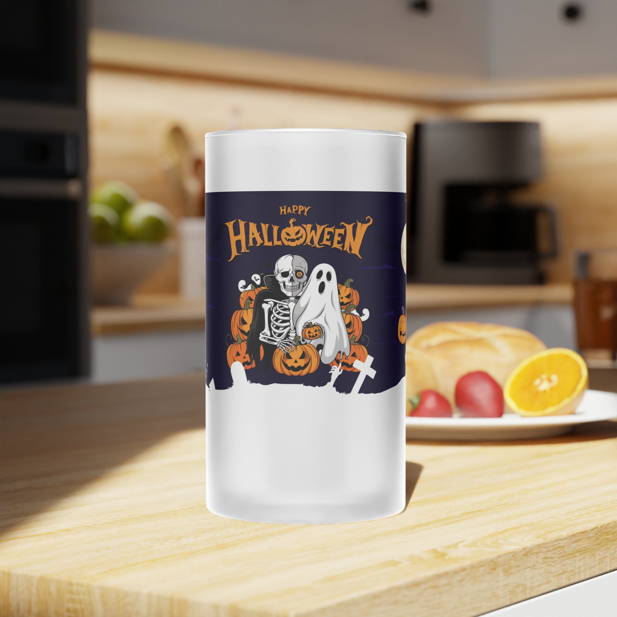 Halloween is Better with Skeleton |  Frosted Glass Beer Mug